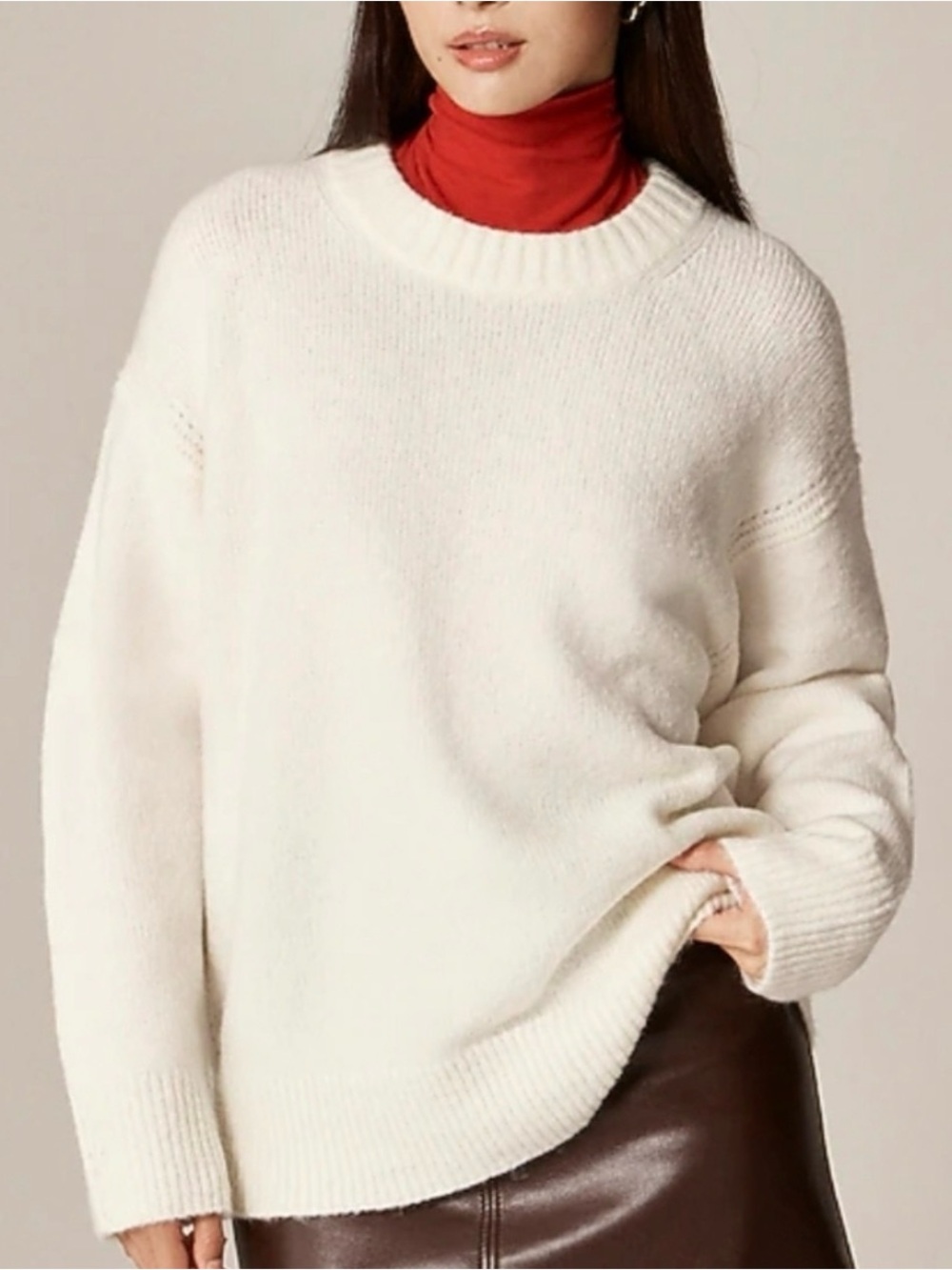 J.Crew Ivory White Wool Blend Relaxed Pullover Crewneck Sweater